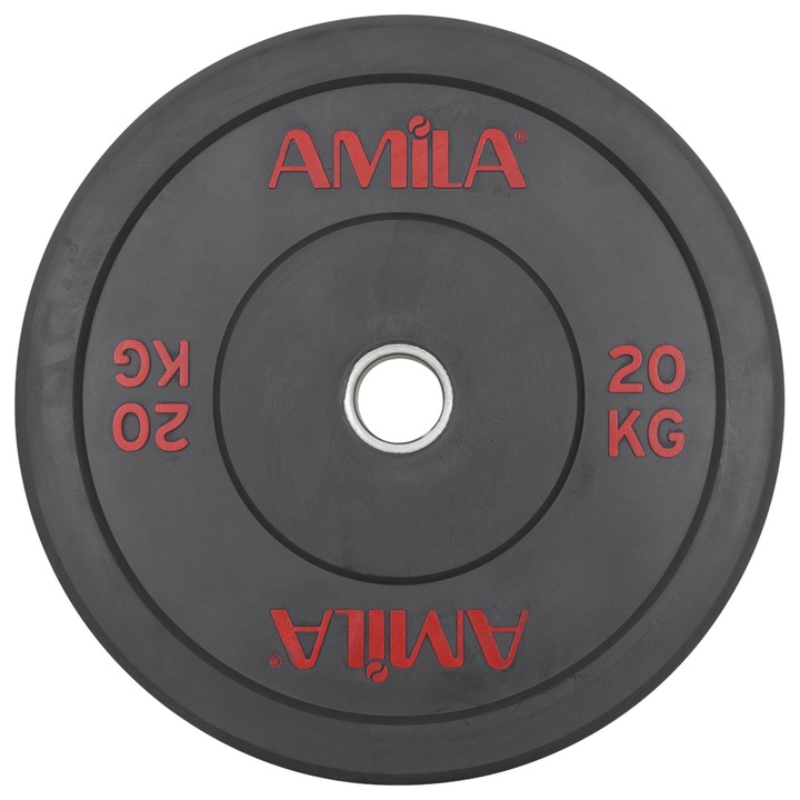 Disc olimpic Amila, Cauciuc / Inox, 20 kg, Diametru inel 50 mm, Negru