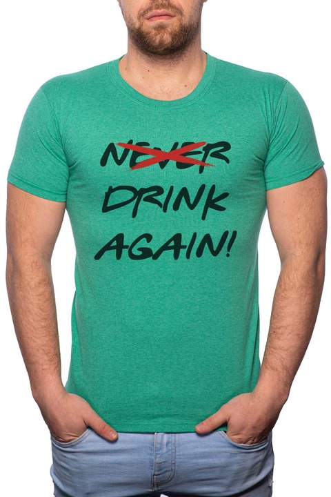 Drink Again, Normál fazonú feliratos férfi poló, 100% Pamut, 521, Zöld
