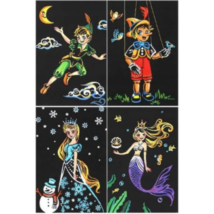 Set 4 Imagini Scratch, Povesti de basm, Moments, 20x15cm, Multicolor