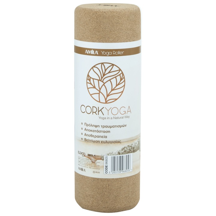 Rola de pluta pentru yoga, Amila, 96805, 10 x 30 cm, Maro deschis