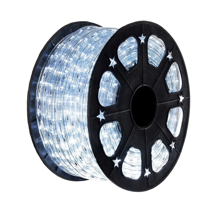 Instalatie Rola led 50m ALB RECE furtun luminos si alimentator inclus, 1200 leduri instalatie de craciun