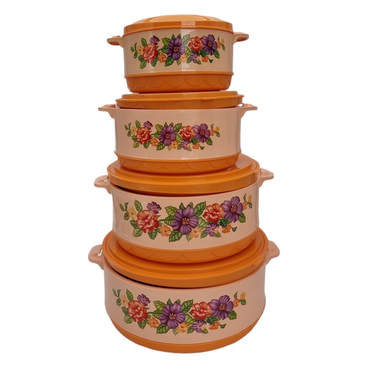 Set 4 caserole termice, portocaliu, 2.5 l, 1.5 l, 1 l, 0.5 l
