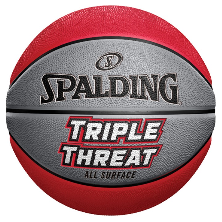 Minge de baschet, Spalding, Triple Threat, Cauciuc, Marime 7, Rosu/Gri