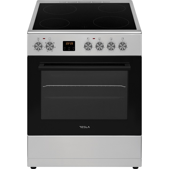 Tesla CV6400SX Kerámia főzőlapos szabadonálló sütő, 56L, 4 zónás, 6 funkció, inox
