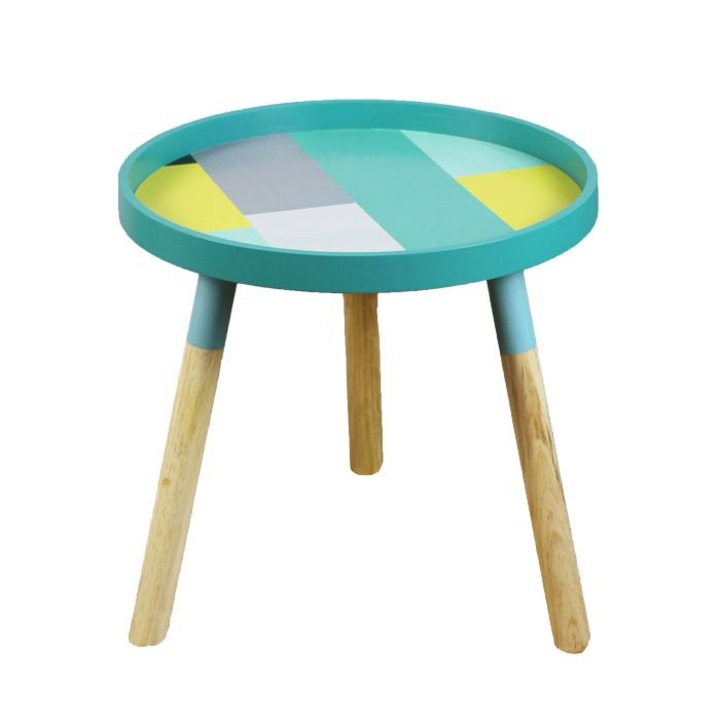 Masuta de cafea rotunda, Inna, Lemn, Multicolor
