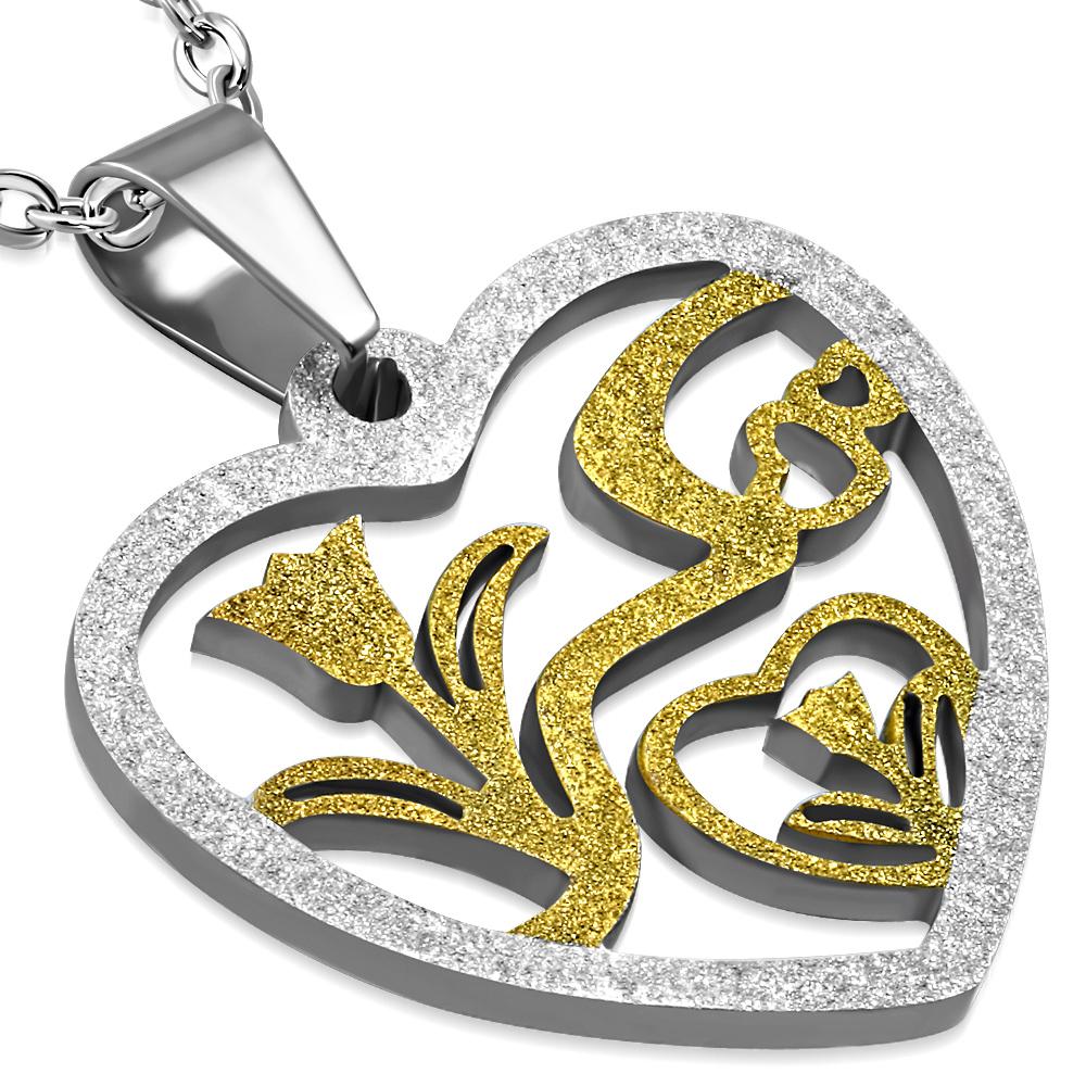 Pandant otel inox cu inimioare si lalele