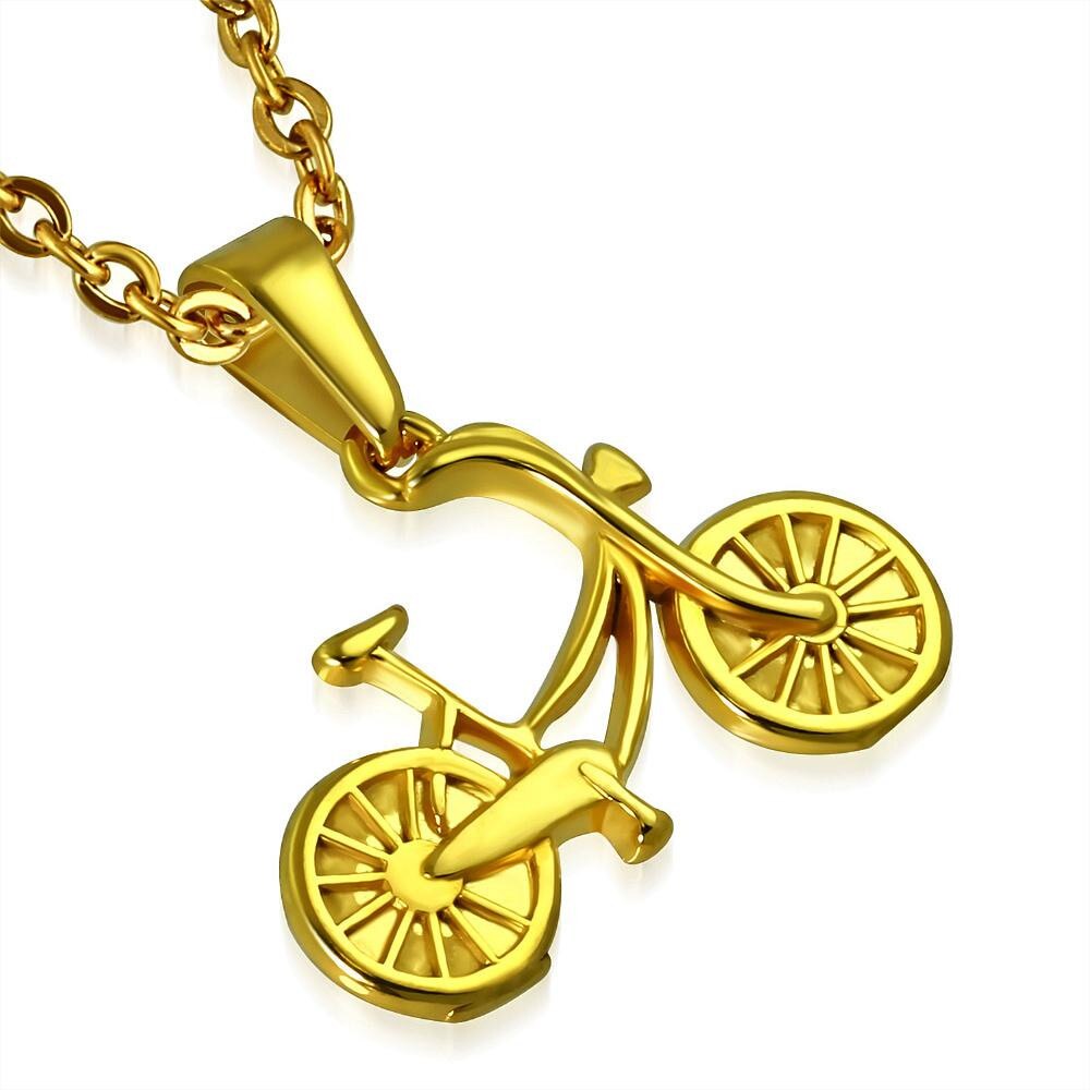 Pandant auriu din inox in forma de bicicleta Auriu - BeSpecial