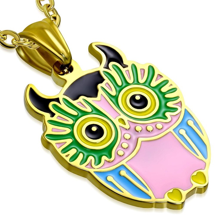 Златен медальон от неръждаема стомана със Златен бухал - BeSpecial