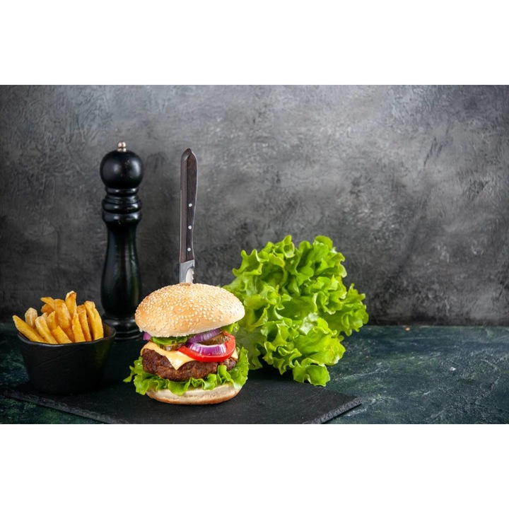 Öntapadó PVC tapéta - Burger salátával és sült krumplival, 100 x 150 cm