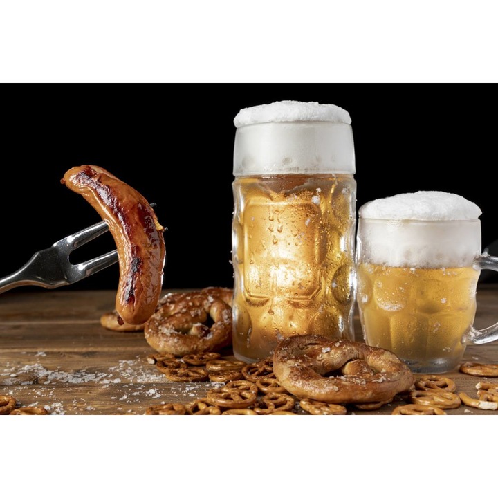 Öntapadó PVC tapéta - Bajor kolbász perecsel és sörrel, 100 x 150 cm