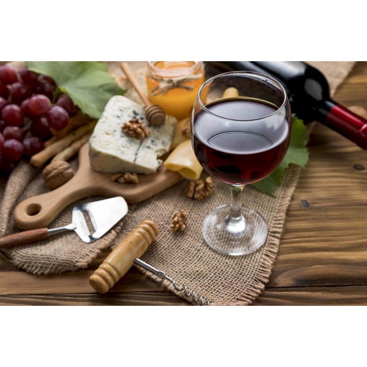 Öntapadó PVC tapéta - Vörösbor sajttal és szőlővel, 100 x 150 cm