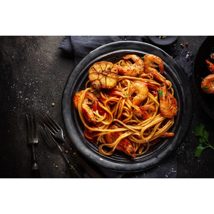 PVC öntapadó tapéta - Spagetti garnélával, 100 x 150 cm