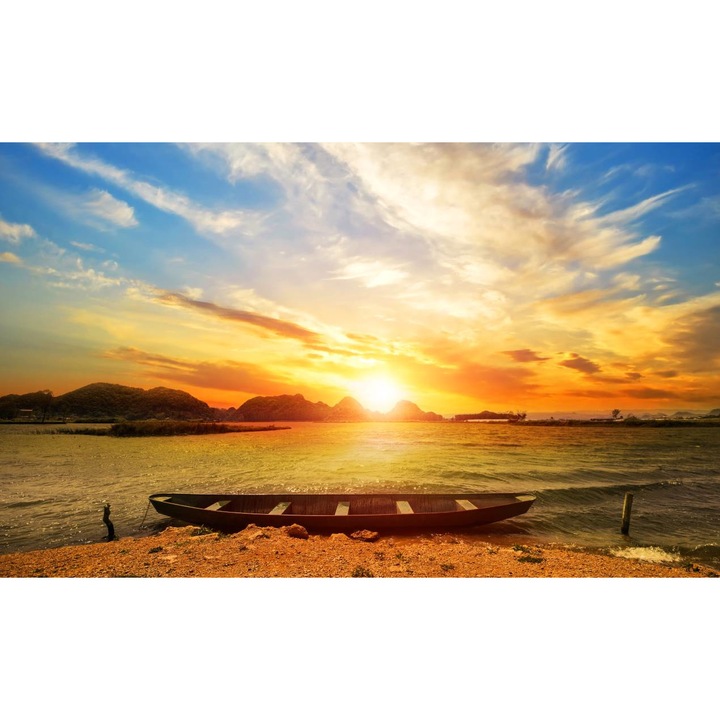 PVC öntapadó tapéta - Boat On The Seashore At Sunrise, 100 x 150 cm