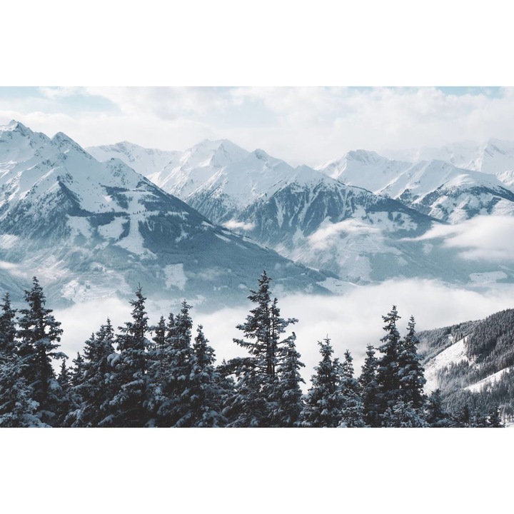 Öntapadó PVC tapéta - Hóval borított fák és hegyek, 100 x 150 cm