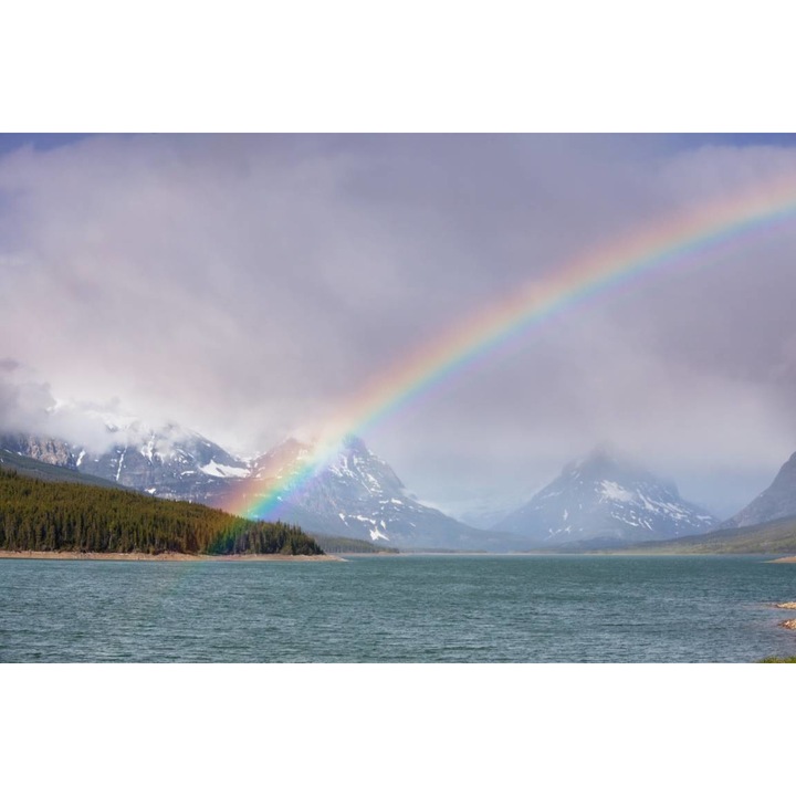 Öntapadó PVC tapéta - Szivárvány a tó és a havas hegyek felett, 100 x 150 cm