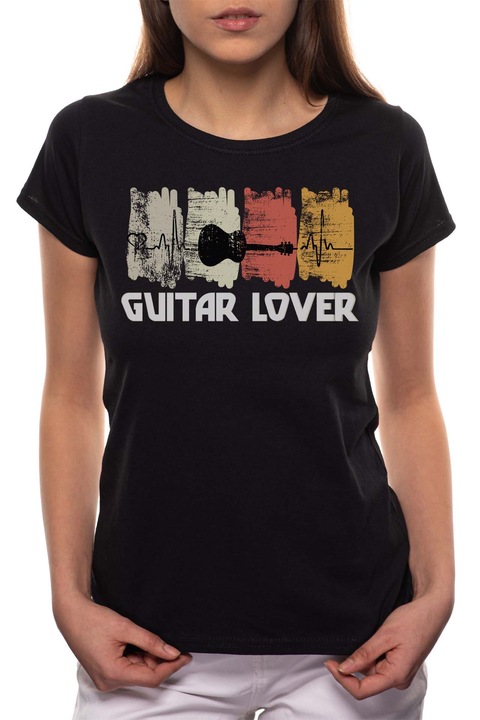 Guitar Lover, Kerek nyakú női póló, 100% Pamut, 514, Fekete