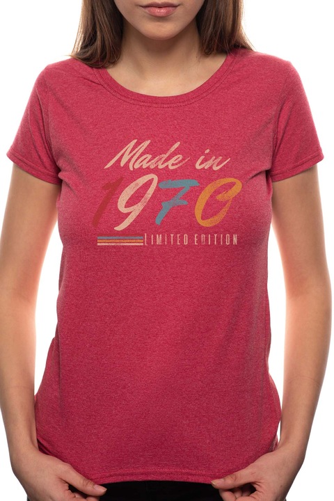 Vintage - Made in 1970, Kerek nyakú női póló, 100% Pamut, 511, Bordó