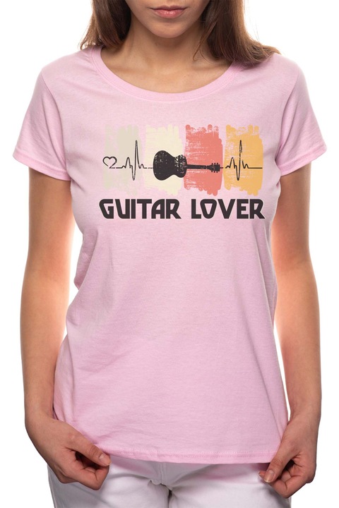 Guitar Lover, Kerek nyakú női póló, 100% Pamut, 514, Rózsaszín