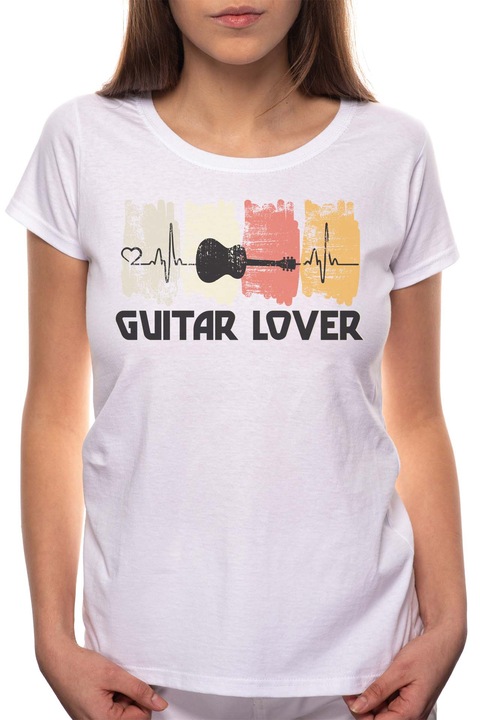 Guitar Lover, Kerek nyakú női póló, 100% Pamut, 514, Fehér