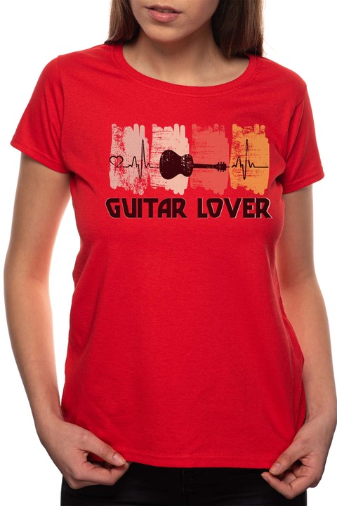 Guitar Lover, Kerek nyakú női póló, 100% Pamut, 514, Piros