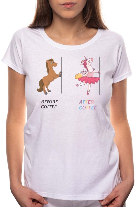 Before Coffee - After Coffee, Kerek nyakú női póló, 100% Pamut, 520, Fehér