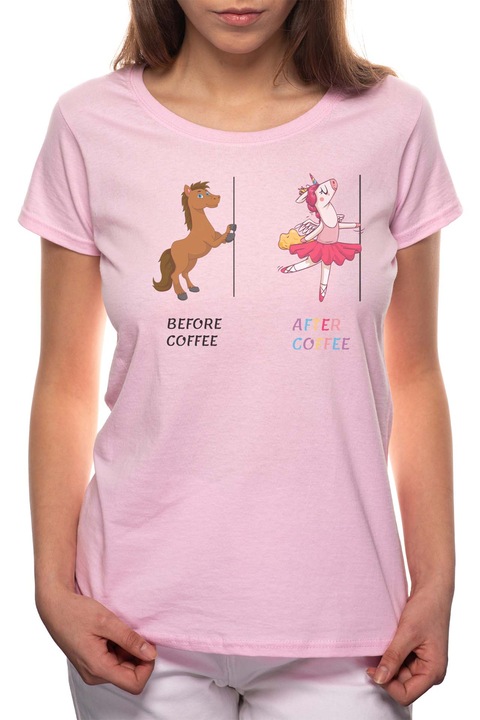 Before Coffee - After Coffee, Kerek nyakú női póló, 100% Pamut, 520, Rózsaszín