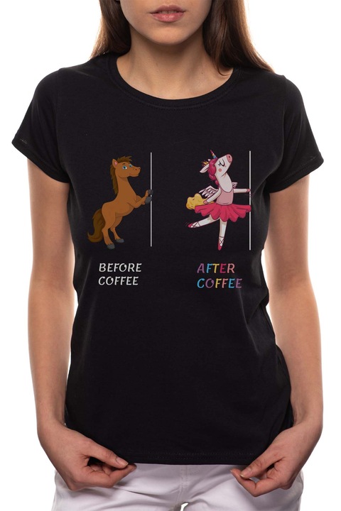 Before Coffee - After Coffee, Kerek nyakú női póló, 100% Pamut, 520, Fekete