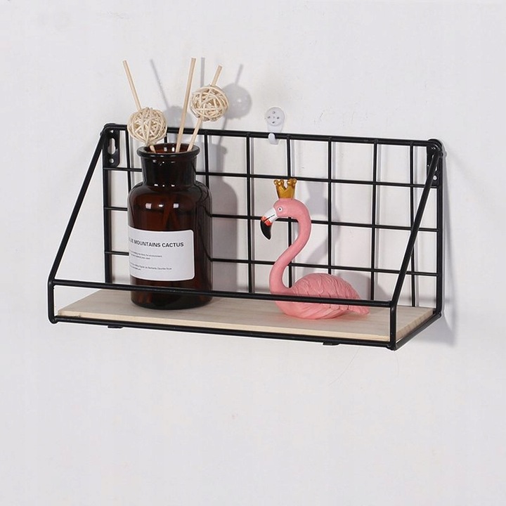 Raft decorativ, Metal/Lemn, 29.5 cm, Negru