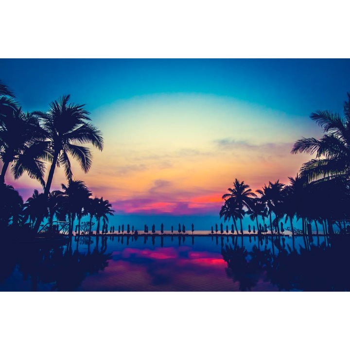 Öntapadó PVC tapéta - Nyári táj és pálmafák, 100 x 150 cm