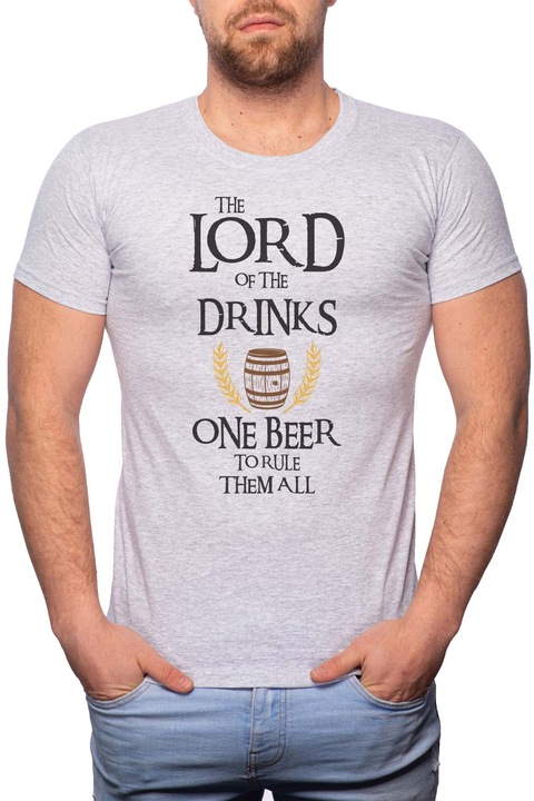 Lord of the Drinks, Normál fazonú feliratos férfi poló, 100% Pamut, 522, Szürke