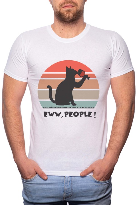 Eww people, Normál fazonú feliratos férfi poló, 100% Pamut, 536, Fehér