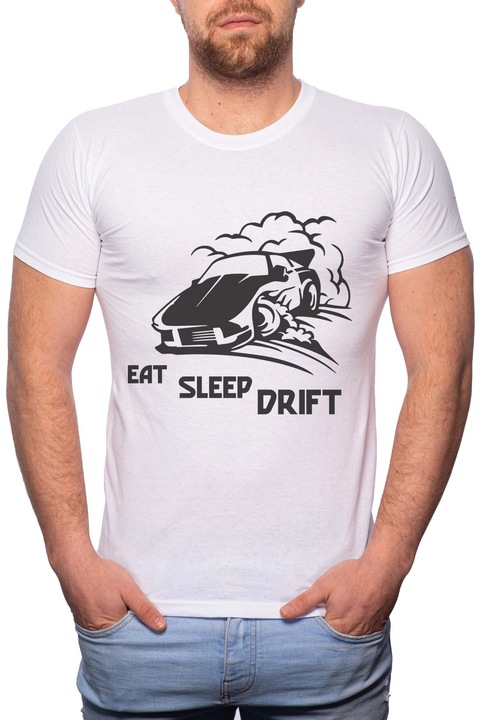 Eat Sleep Drift, Normál fazonú feliratos férfi poló, 100% Pamut, 537, Fehér