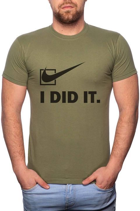 I Did It, Normál fazonú feliratos férfi poló, 100% Pamut, 529, Khaki