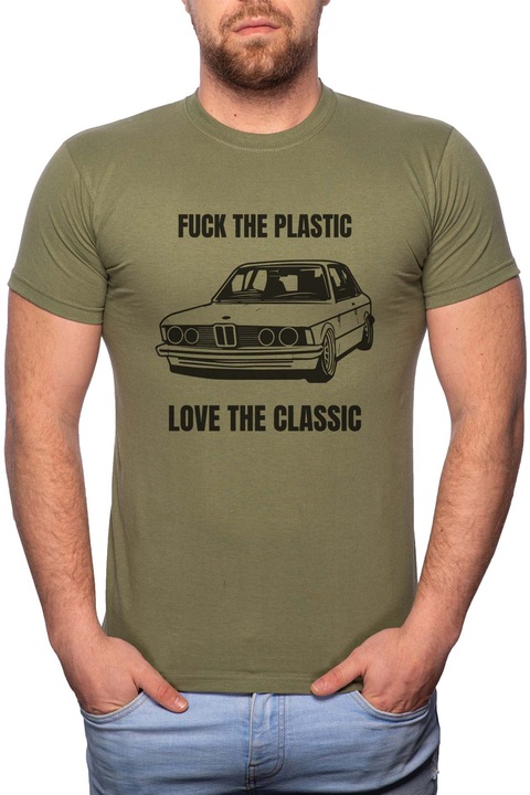 Classic Car, Normál fazonú feliratos férfi poló, 100% Pamut, 531, Khaki