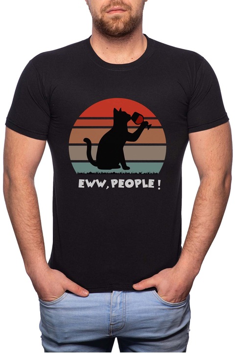Eww people, Normál fazonú feliratos férfi poló, 100% Pamut, 536, Fekete