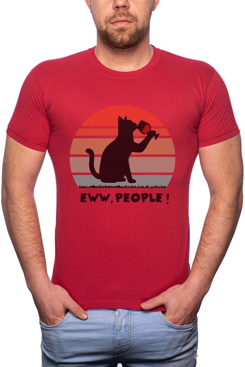 Eww people, Normál fazonú feliratos férfi poló, 100% Pamut, 536, Piros