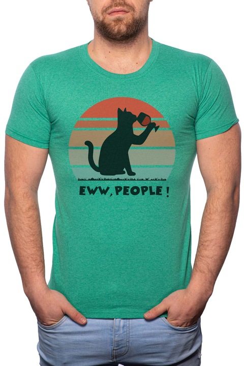 Eww people, Normál fazonú feliratos férfi poló, 100% Pamut, 536, Zöld