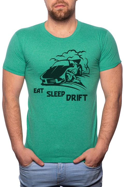 Eat Sleep Drift, Normál fazonú feliratos férfi poló, 100% Pamut, 537, Zöld