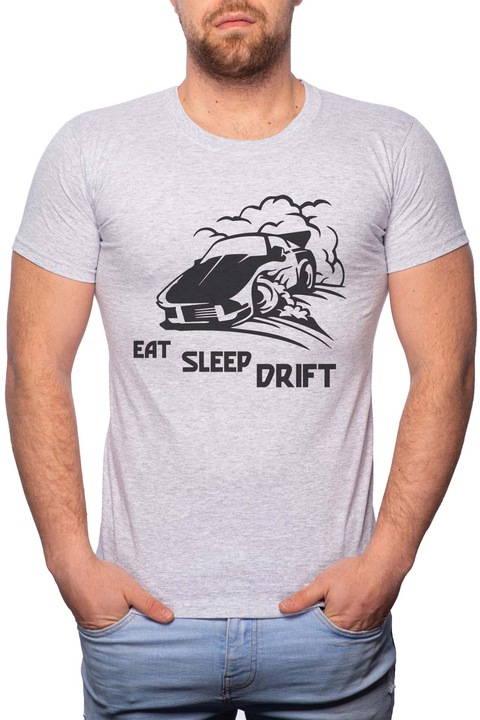 Eat Sleep Drift, Normál fazonú feliratos férfi poló, 100% Pamut, 537, Szürke