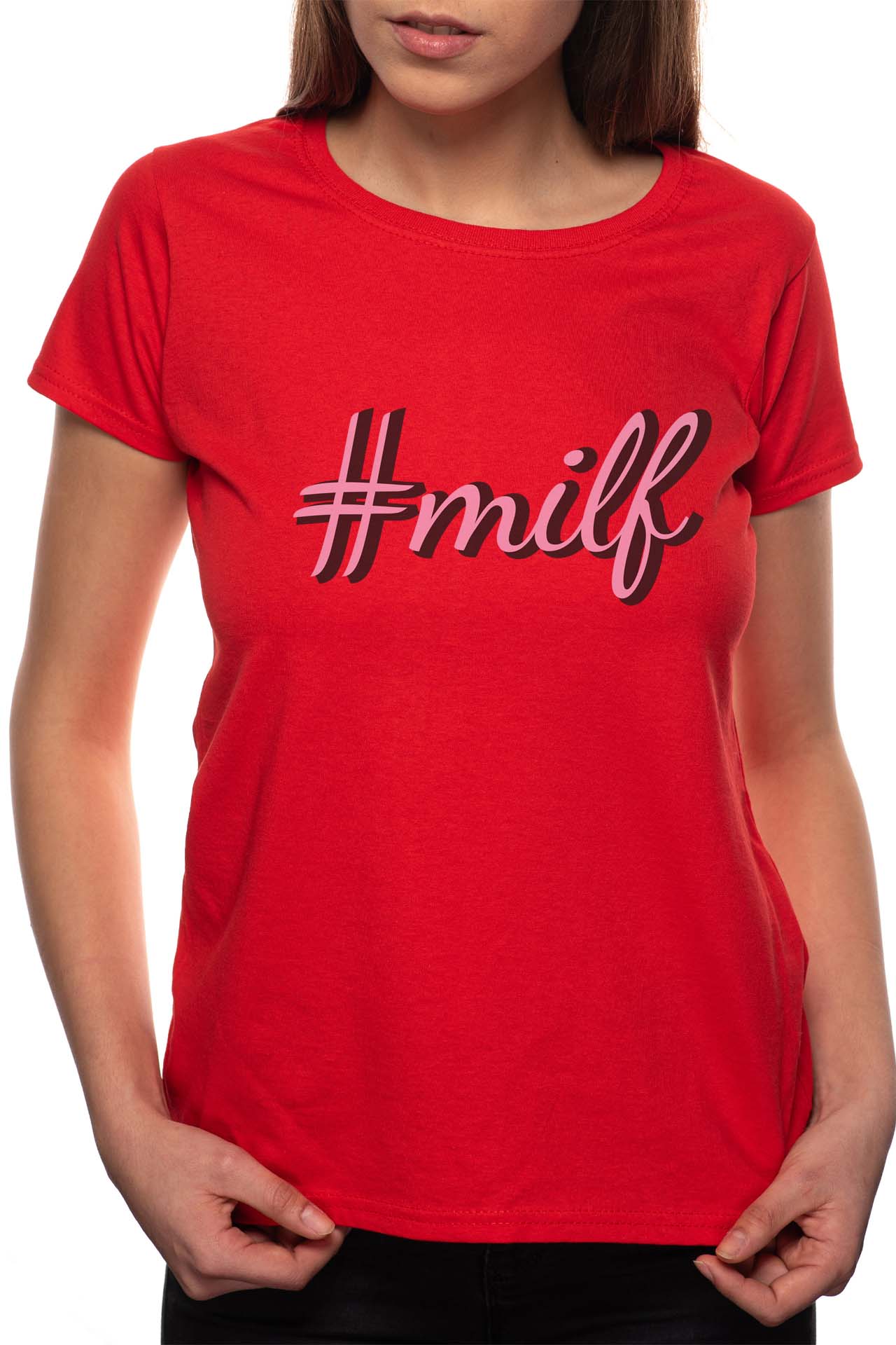 Tricou dama, #milf, 100% Bumbac, R528, Rosu, XL - eMAG.ro