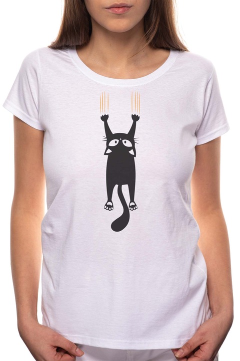 Scratching Cat, Kerek nyakú női póló, 100% Pamut, 551, Fehér