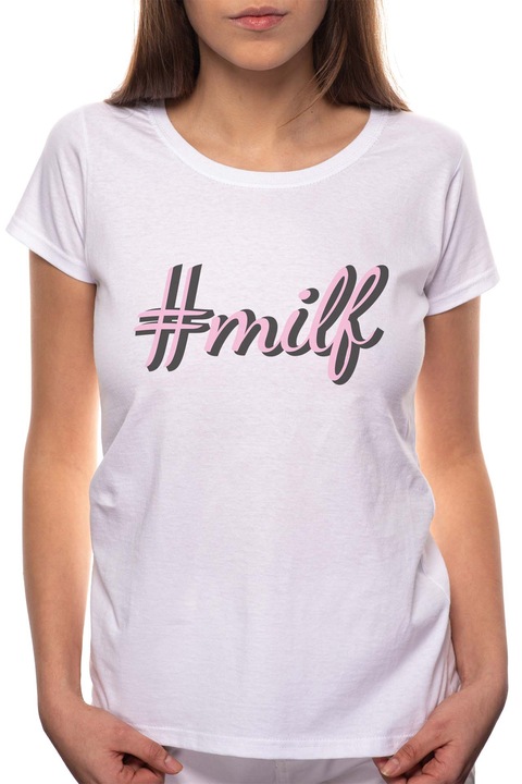 #milf, Kerek nyakú női póló, 100% Pamut, 528, Fehér