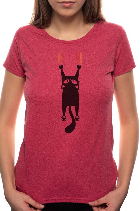 Scratching Cat, Kerek nyakú női póló, 100% Pamut, 551, Bordó