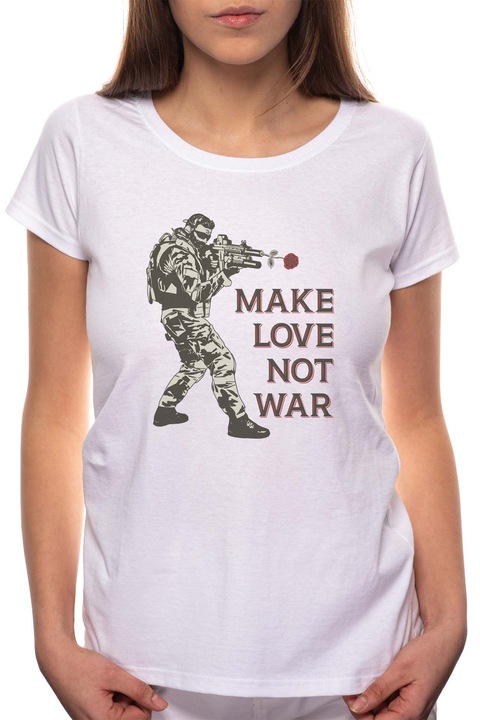 Make Love - Not War, Kerek nyakú női póló, 100% Pamut, 557, Fehér