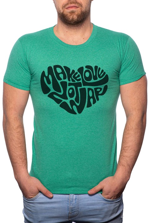 Make Love - Not War, Normál fazonú feliratos férfi poló, 100% Pamut, 559, Zöld