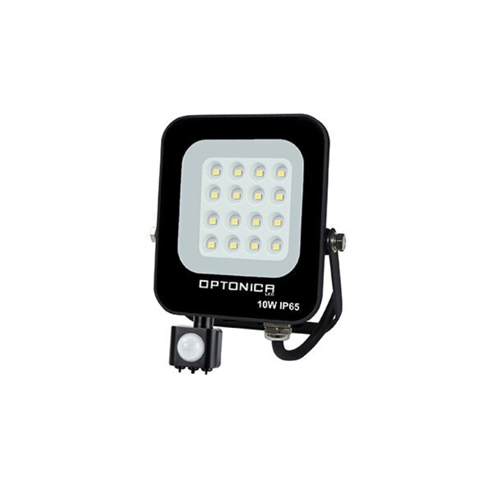 LED reflektor, PIR Szenzorral 10W, 900lm, AC230V, Fekete ház, 90° IP65 - 6000K