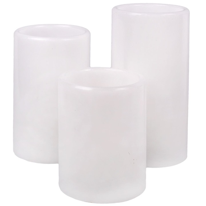 LED gyertya szett, hullámos tetejű színes láng, Fehér / Többszínű, 3 db