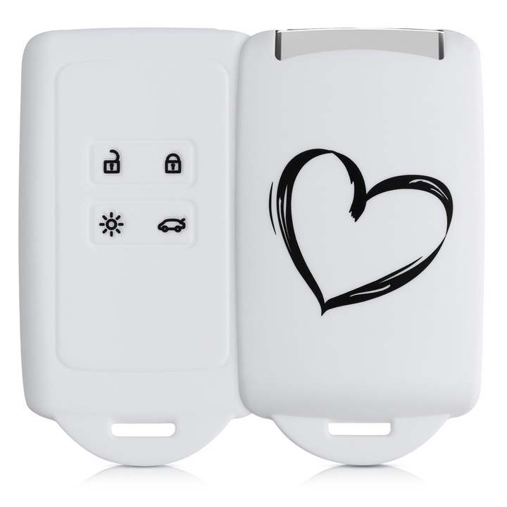 Husa Cheie Auto pentru Renault / Dacia - 4 Butoane - Keyless Go, kwmobile, Silicon, Alb, 49769.16