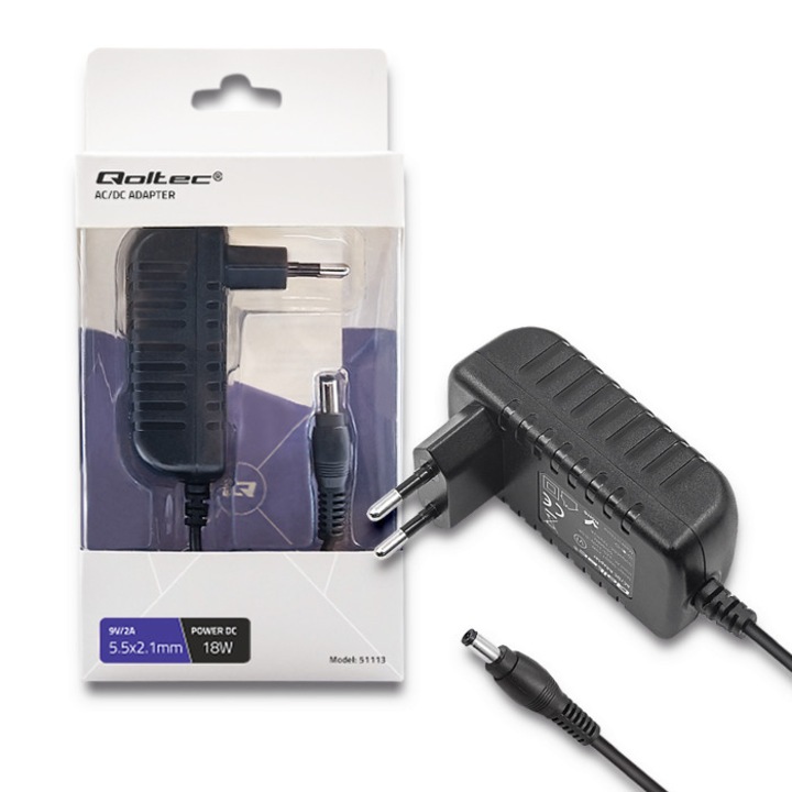 Incarcator universal , Qoltec , AC 18W 9V 2A 5.5x2.1 , negru