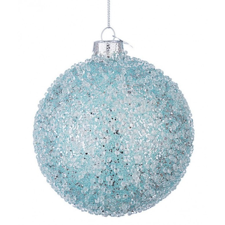 Комплект от 8 сини стъклени глобуса Sparkle 10 см